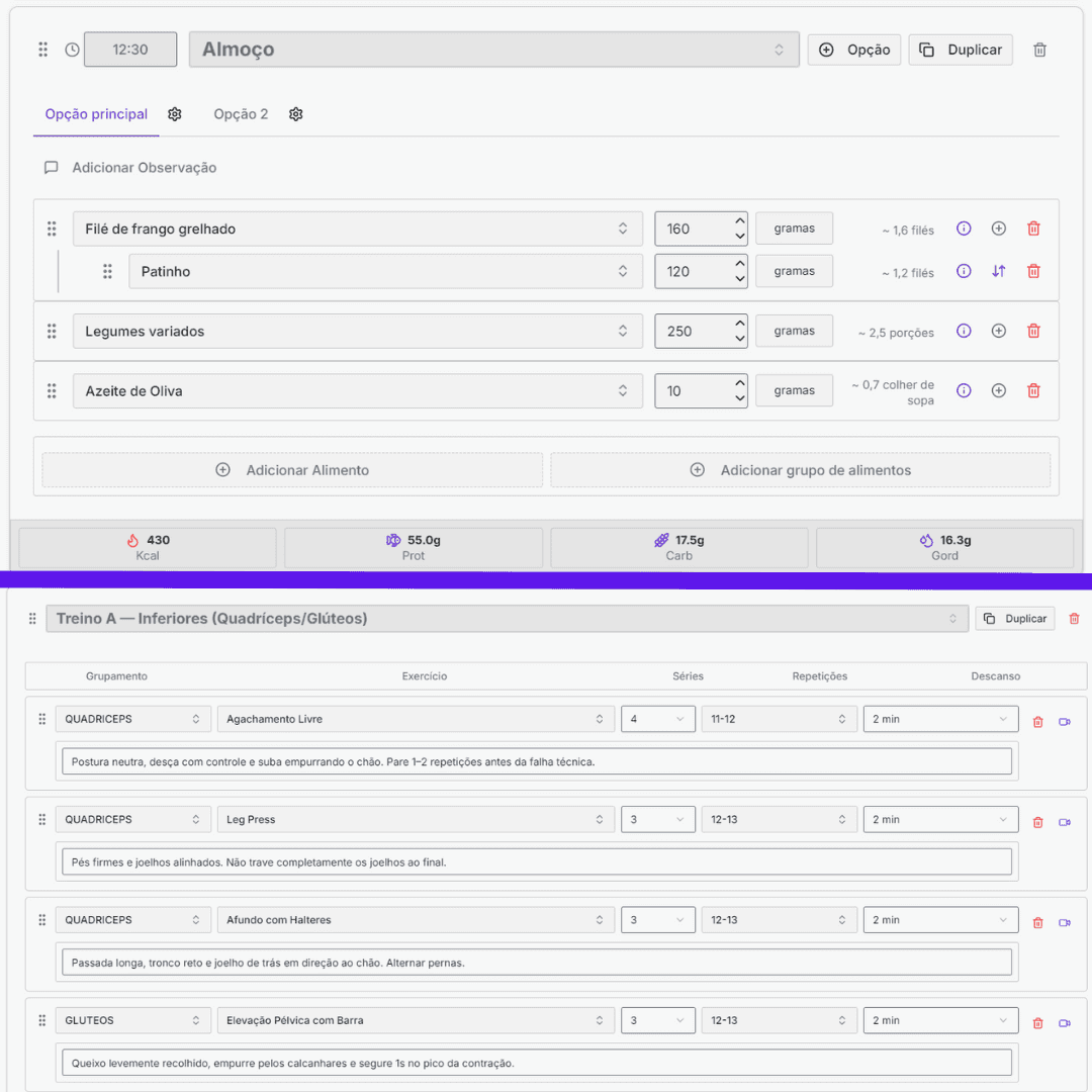 Planos alimentares e treinos inteligentes