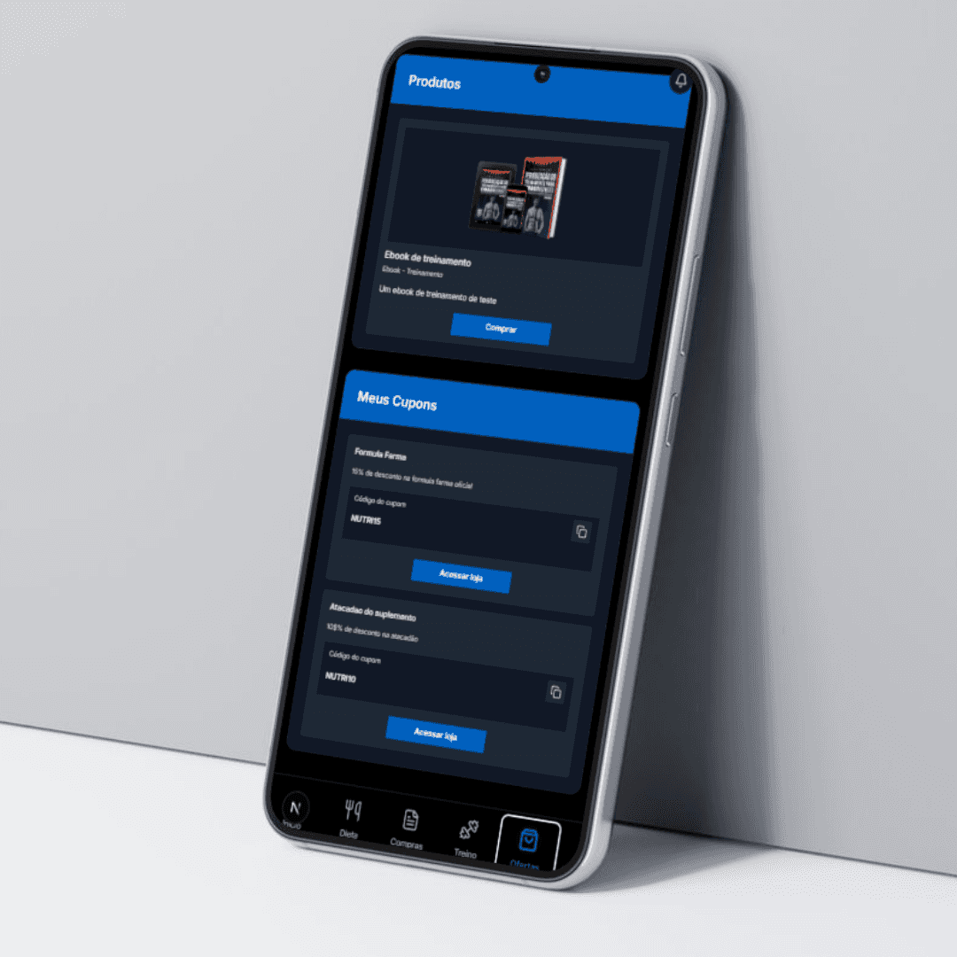 Produtos e cupons no app do paciente